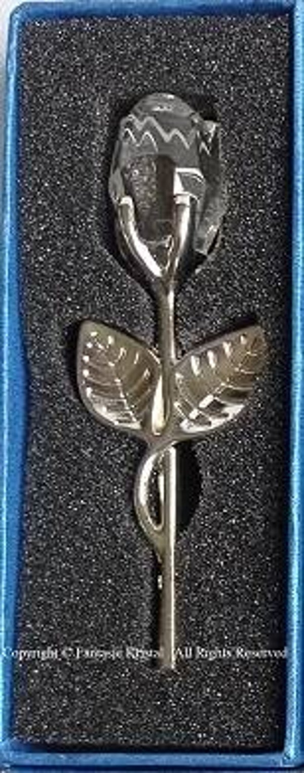 ROOS MET  METALEN ZILVERKLEURIGE STEEL, KRISTAL, 4 KLEUREN BLOEM