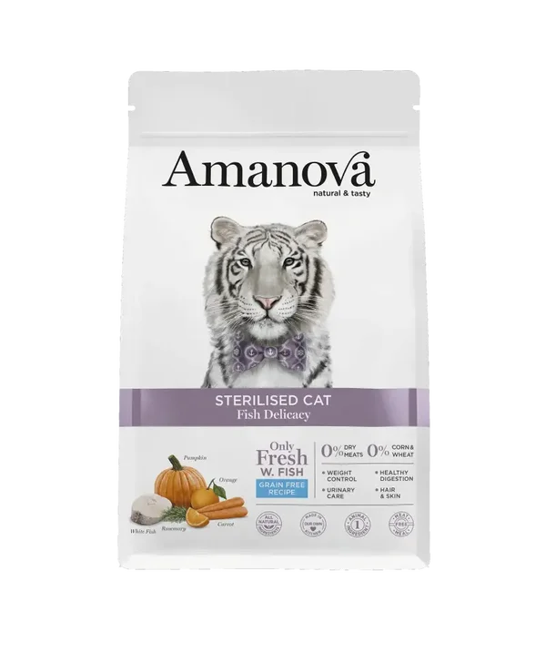 AMANOVA STERILISED CAT, FISH DELICACY, GRAANVRIJ, 1½ KILO