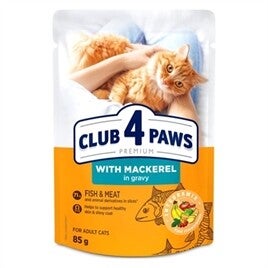 CLUB 4 PAWS PREMIUM ADULT POUCH MAKREEL IN SAUS, 85 GRAM