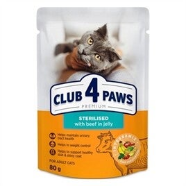 CLUB 4 PAWS PREMIUM ADULT STERILISED POUCH KONIJN IN GELEI, 80 GRAM