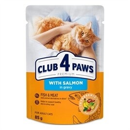 CLUB 4 PAWS PREMIUM ADULT POUCH ZALM IN SAUS, 85 GRAM
