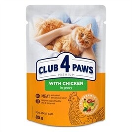 CLUB 4 PAWS PREMIUM ADULT POUCH KIP IN SAUS, 85 GRAM