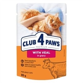 CLUB 4 PAWS PREMIUM ADULT POUCH KALF IN SAUS, 85 GRAM