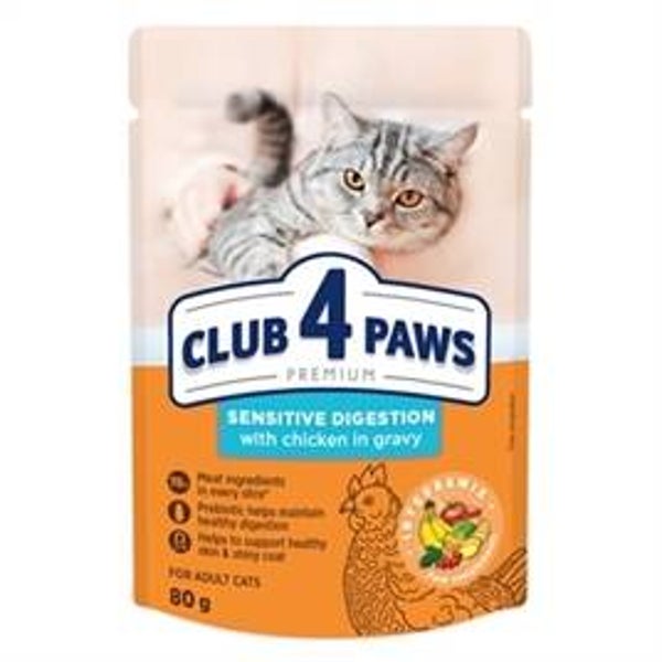 CLUB 4 PAWS PREMIUM ADULT SENSITIVE DIGESTION POUCH KIP IN SAUS, 80 GRAM