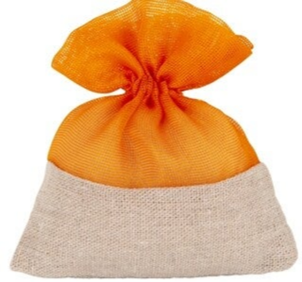12 SACCHETTI COTONE E TULLE ARANCIO + NASTRO DOPPIORASO ABBINATO