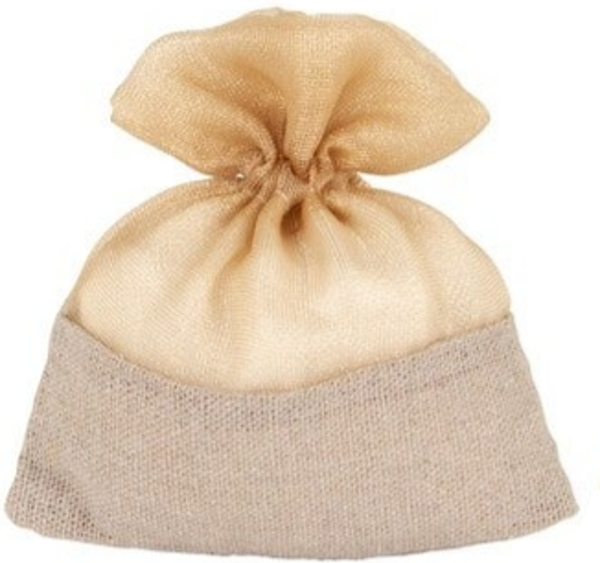 12 SACCHETTI COTONE E TULLE BEIGE + NASTRO DOPPIORASO ABBINATO