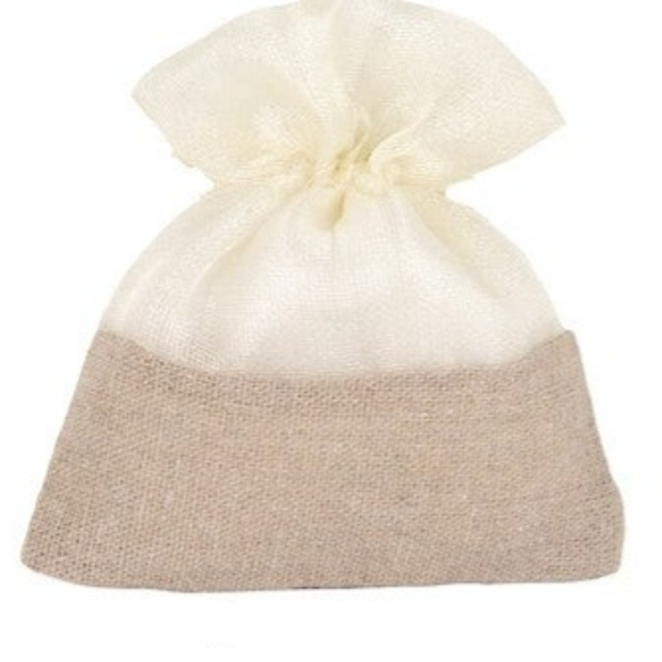 12 SACCHETTI COTONE E TULLE CREMA + NASTRO DOPPIORASO ABBINATO