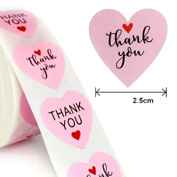 500 Adesivi a Forma di Cuore Rosa THANK YOU