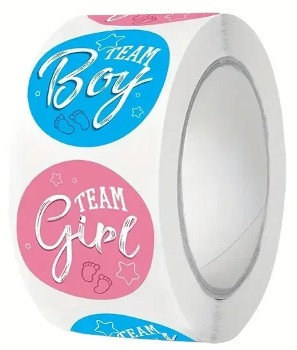 500 Etichette Rotonde con Design "TEAM GIRL" e "TEAM BOY"