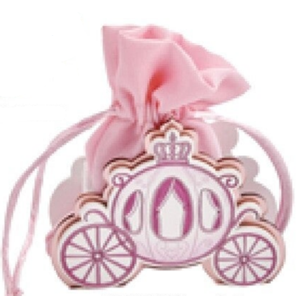 12 PORTA CONFETTI LEGNO CARROZZA + 12 BIGLIETTI