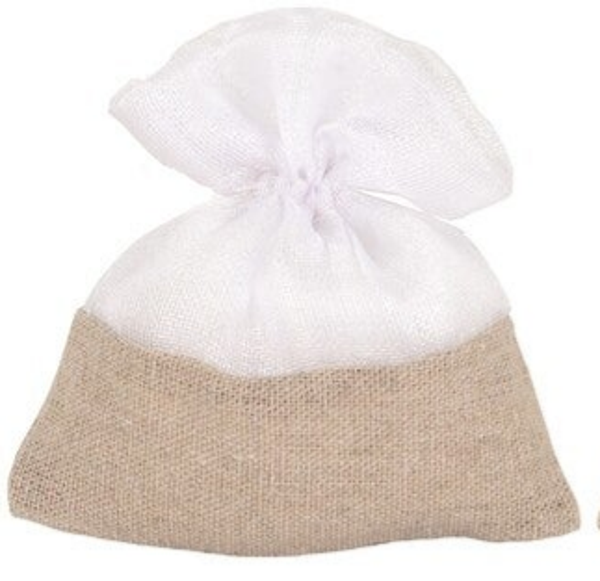 12 SACCHETTI COTONE E TULLE BIANCO + NASTRO DOPPIORASO ABBINATO
