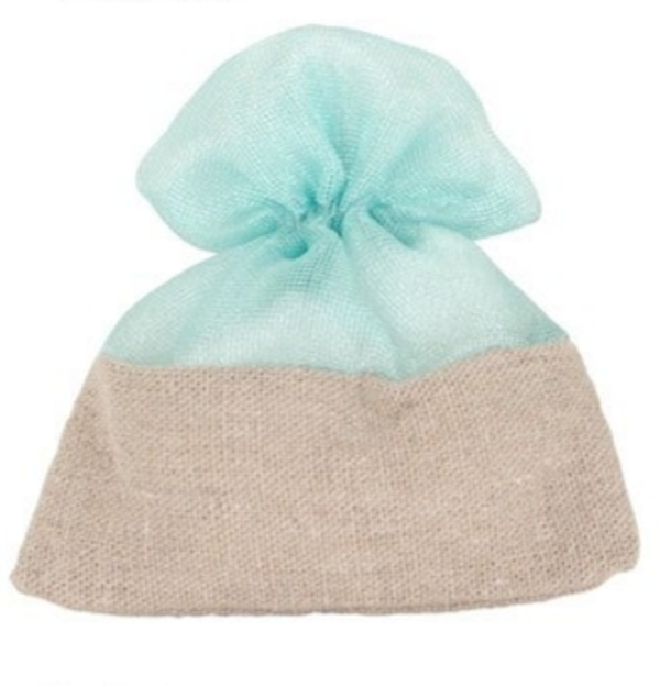 12 SACCHETTI COTONE E TULLE VERDE TIFFANY + NASTRO DOPPIORASO ABBINATO