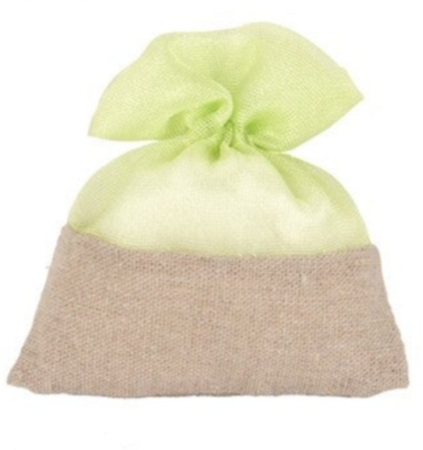 12 SACCHETTI COTONE E TULLE VERDE CHIARO + NASTRO DOPPIORASO ABBINATO