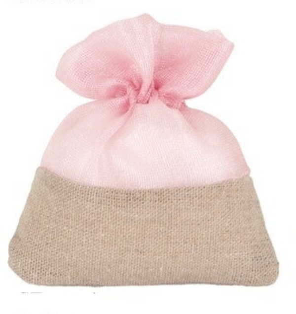 12 SACCHETTI COTONE E TULLE ROSA + NASTRO DOPPIORASO ABBINATO