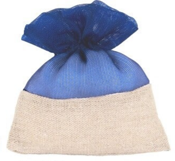12 SACCHETTI COTONE E TULLE BLU + NASTRO DOPPIORASO ABBINATO