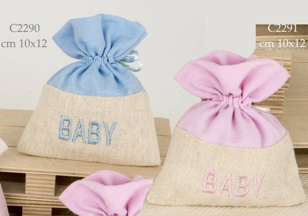 SACCHETTO BABY BAG cm 10 x 12 ROSA o AZZURRO