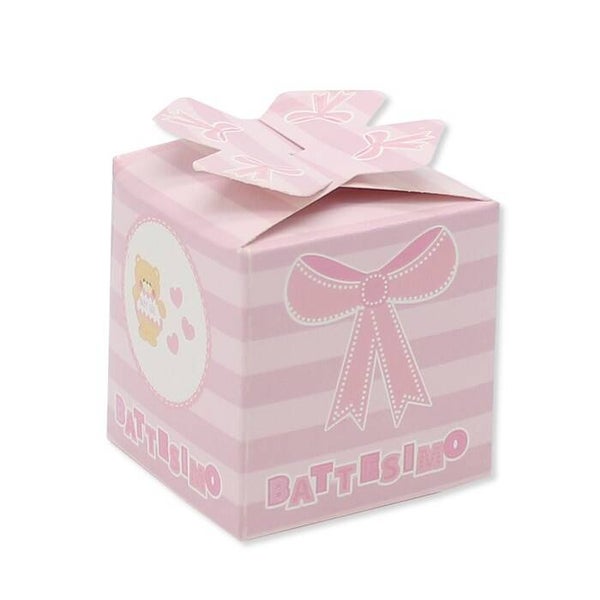10 SCATOLINE BATTESIMO CON FIOCCHETTO ROSA