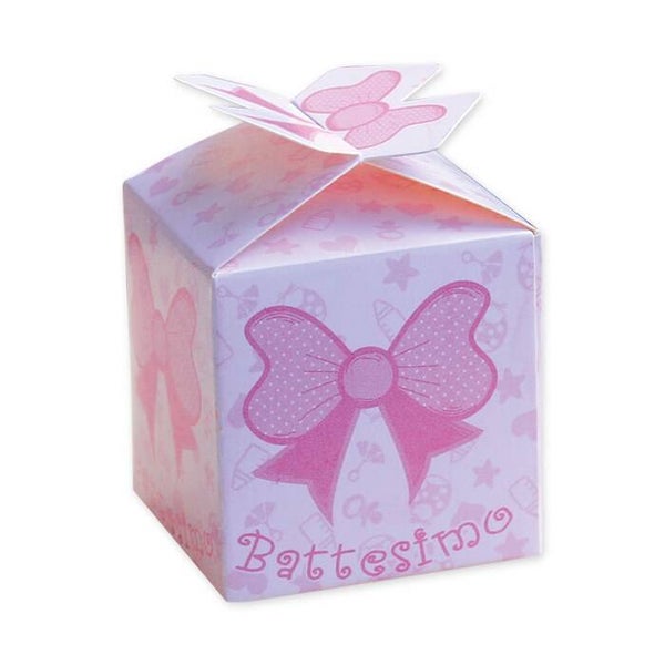 10 SCATOLINE BATTESIMO FIOCCO ROSA