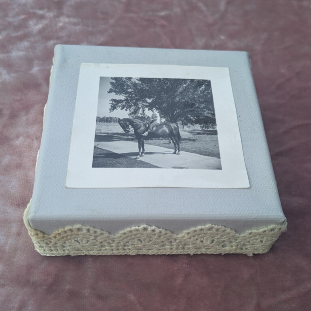 Antique Collage of Rider and Horse in Grey