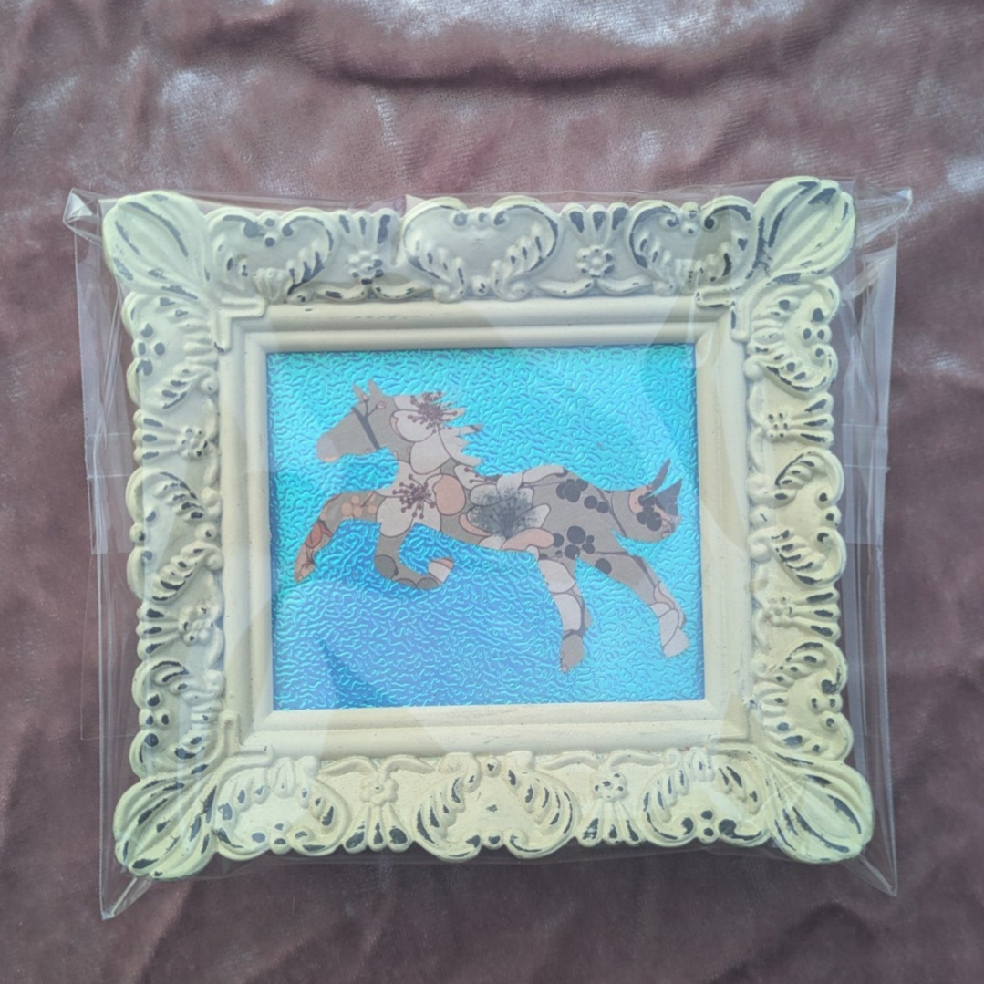 Framed Tan Floral Horse