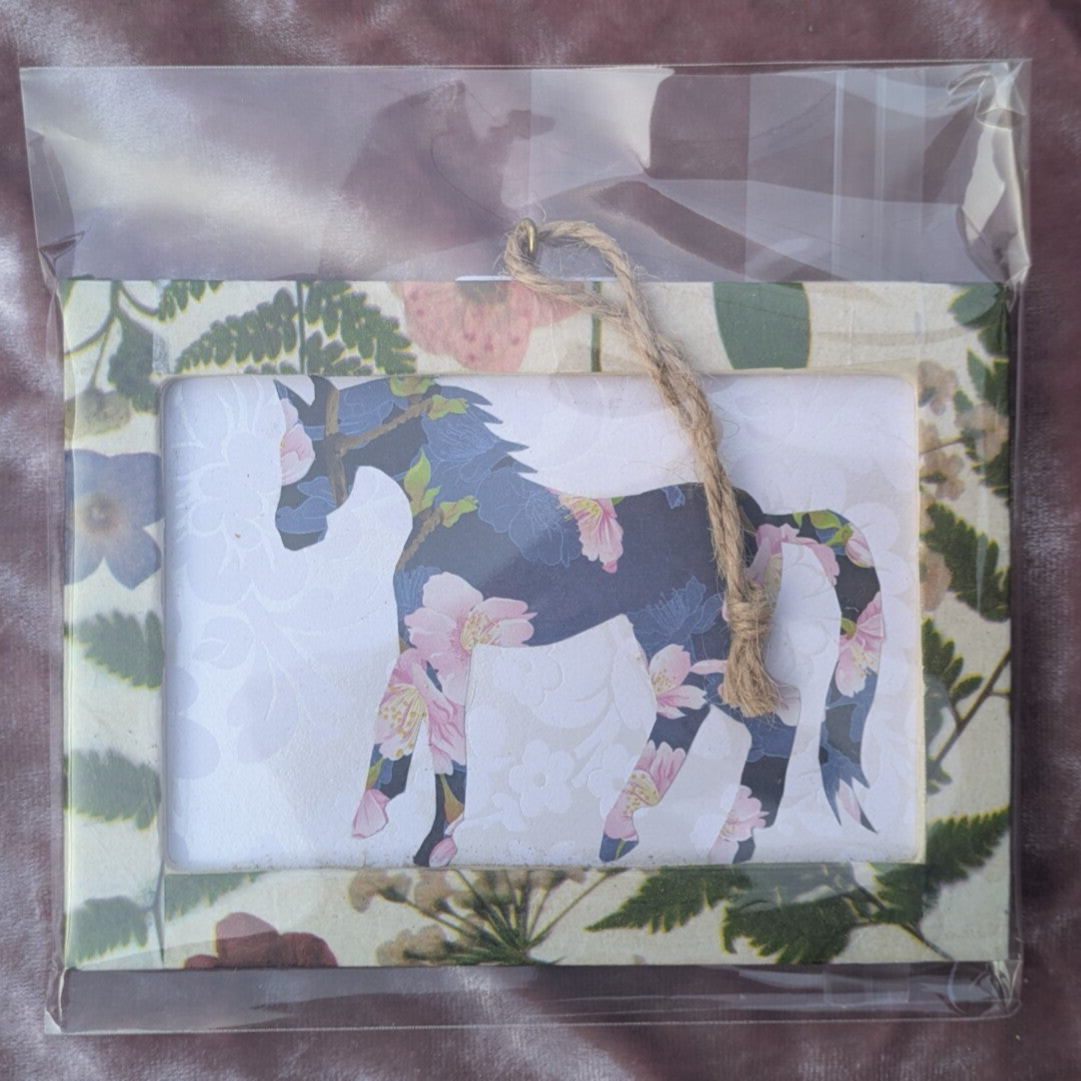 Hanging Blue Flower Horse Collage