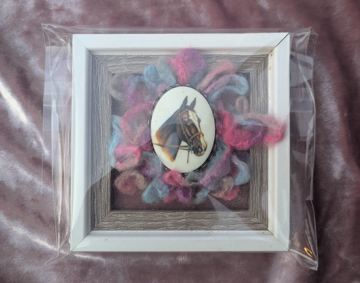 Framed Fluffy Horse Pin