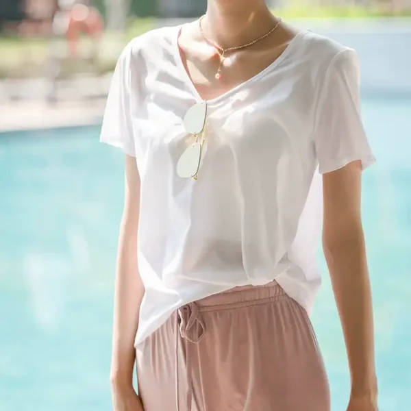 Damen Seiden-Baumwoll T-shirt, Kurzarm Top