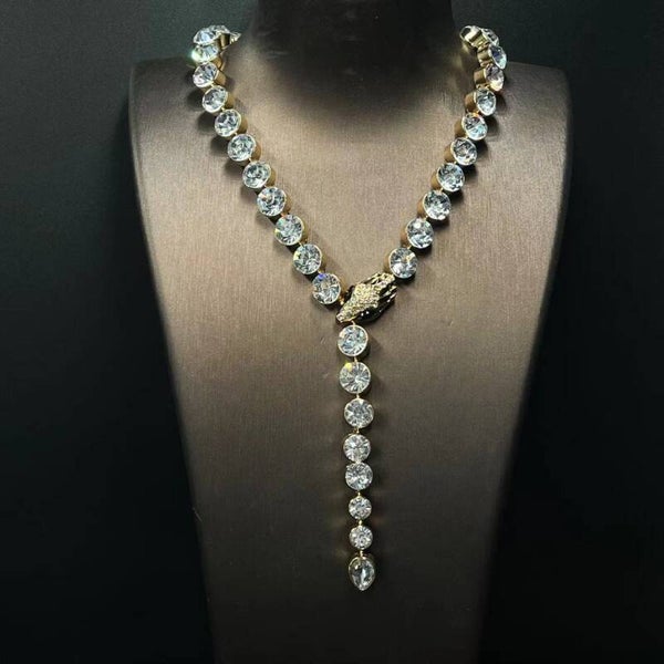 Luxus Strass Halskette "Snake", Set mit Ohringe