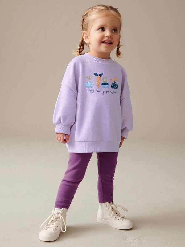 Mädchen Herbst Kombination, Sweatshirt und Hose, trendige Farbkombination, Veggie-Print