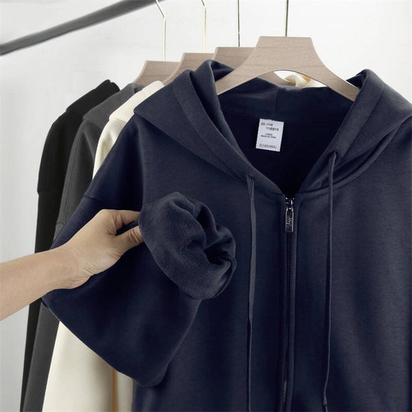 Unisex Cardigan (600g), superweicher Silberfuchs-Samt-Kapuzenhoodie,  warme Samtjacke