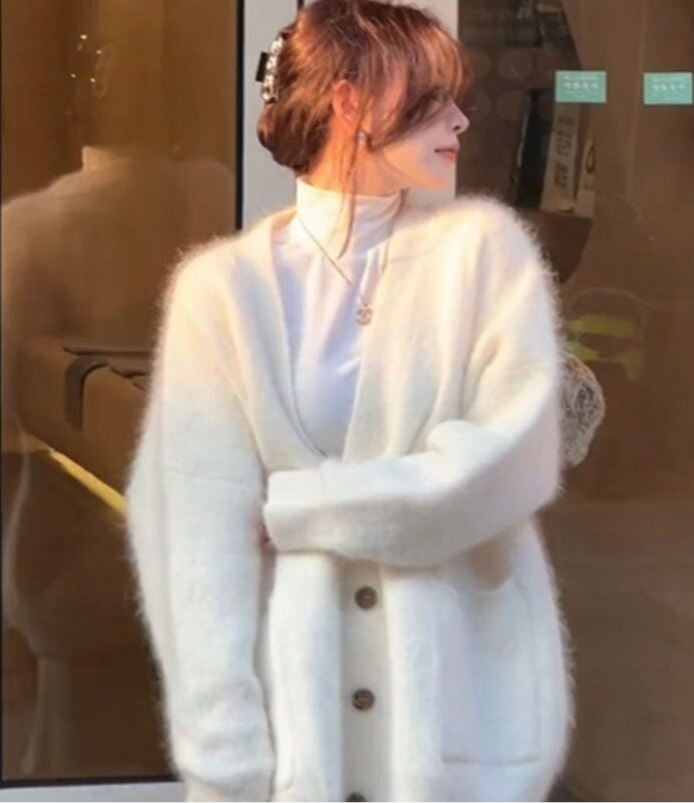 Damen Mohair Strickcardigan