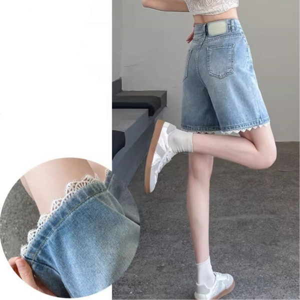 Damen Jeans-Shorts | Spitze Einsatz