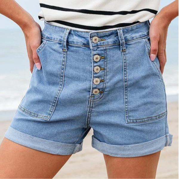Denimshorts für Damen - Knopfleiste