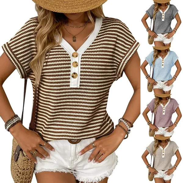 Damen Sommer Shirt, Strickstoff und Farbkontraste