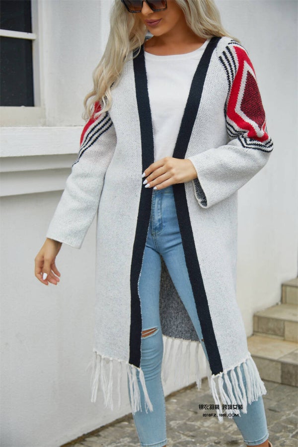 Damen Weste, Langer Cardigan mit Fransen