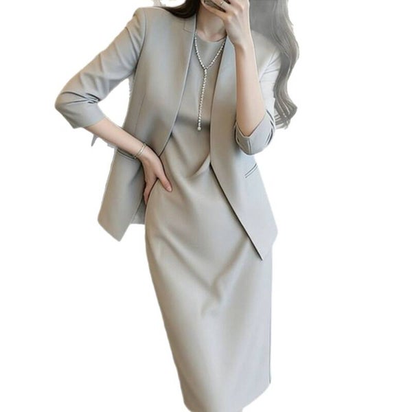 Graues Bleistiftkleid - Secretarial Chic