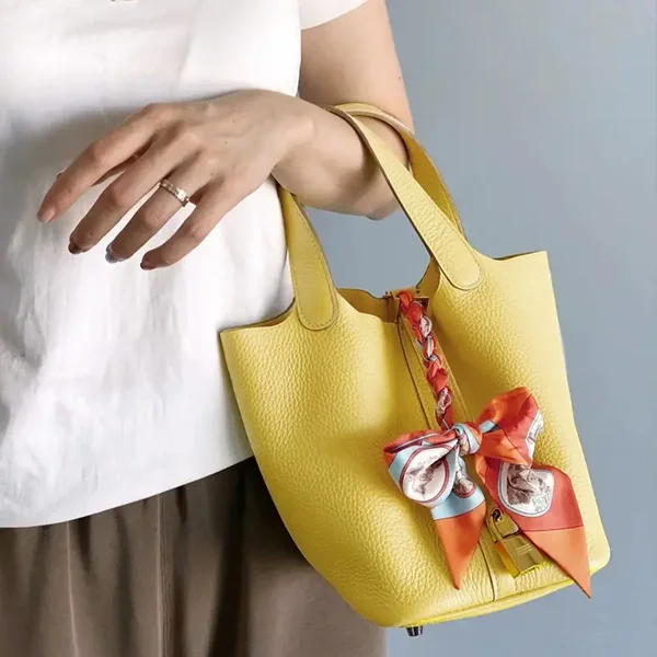2025 Neuheit – Echtleder "Gemüsekorb"-Tasche für Damen, hochwertige Handtragtasche als praktische Mom-Bag & elegante Bucketbag