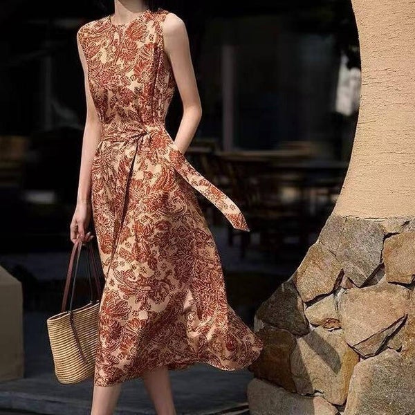 Damen Seidenkleid - Paisley Stil