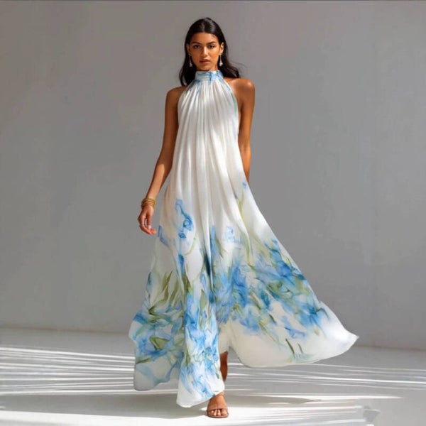 Langes Trägerkleid mit Halterneck
