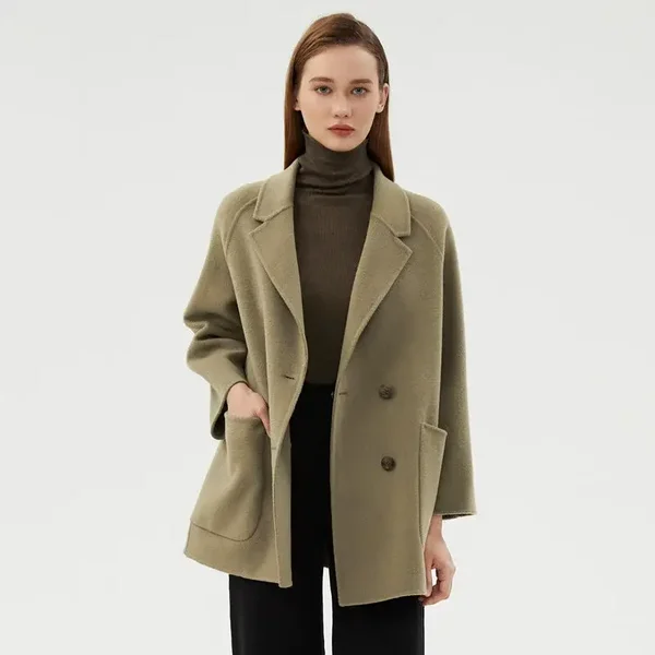 Neue Damen-Wollmantel Herbst/Winter: Aus 100% reinem Doppelseitigem Walkloden, Übergroßer Koreanischer Style, Mid-Long