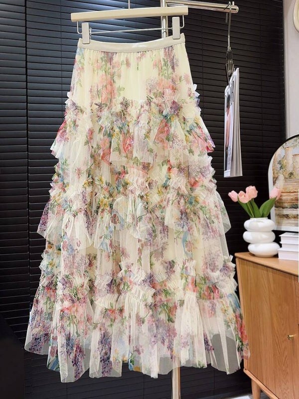 Damen Overlock Rock mit Blumendruck