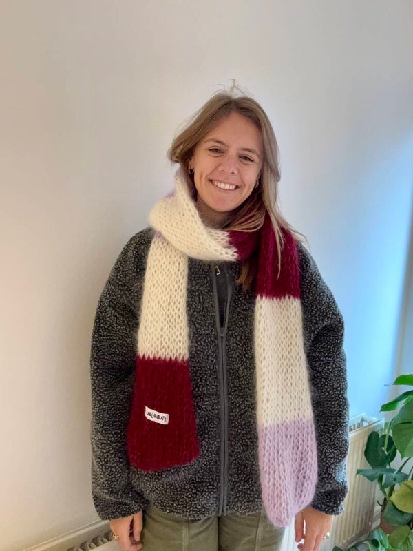 Sjaal lila - bordeaux - wit