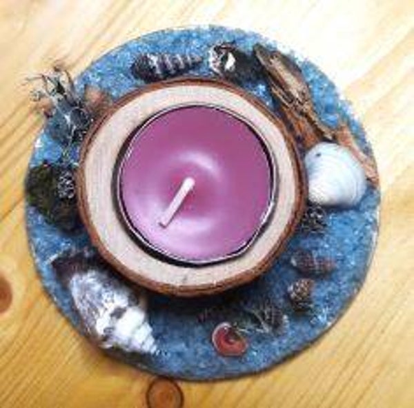 Teelichthalter Holz - Muscheln