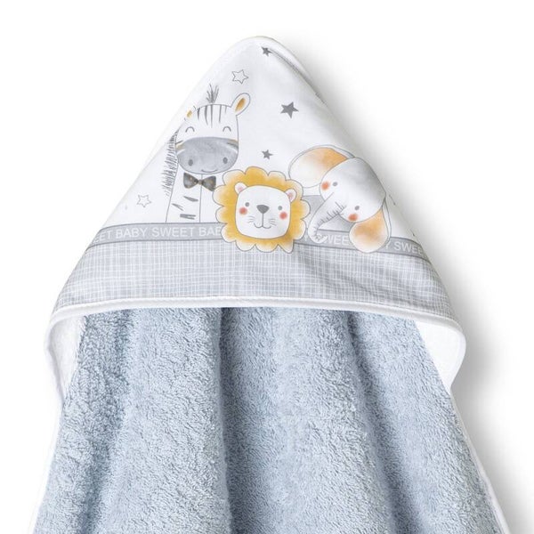 Baby badcape grijs met dieren print