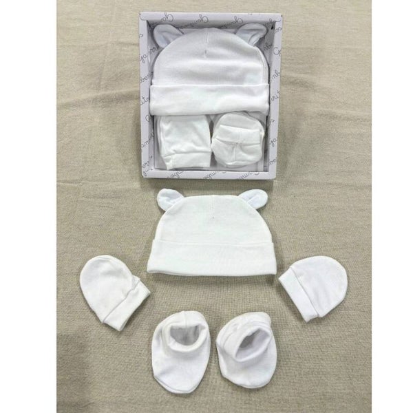 Setje baby muts met oortjes wit