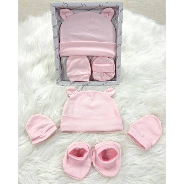 Setje baby muts met oortjes lichtroze