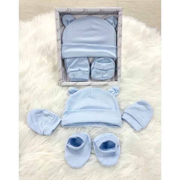 Setje baby muts met oortjes blauw