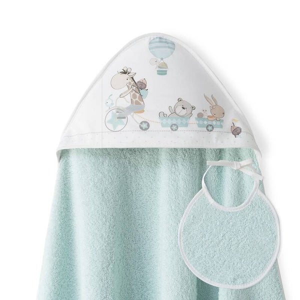 Baby badcape giraffe met slabbetje - mint