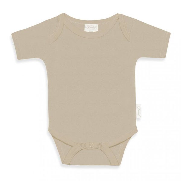 Newborn rompertje beige zand met korte mouwen