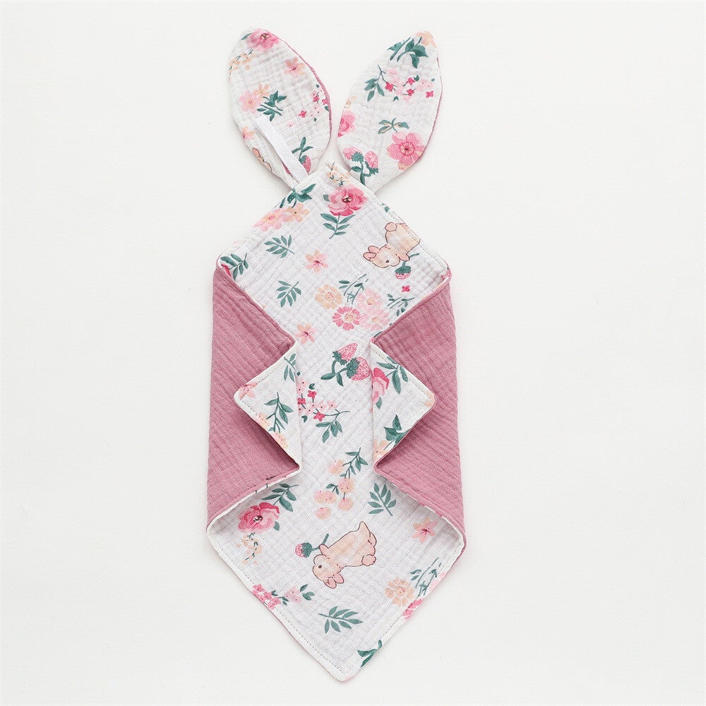 Knuffeldoekje konijn met bloemen print oudroze